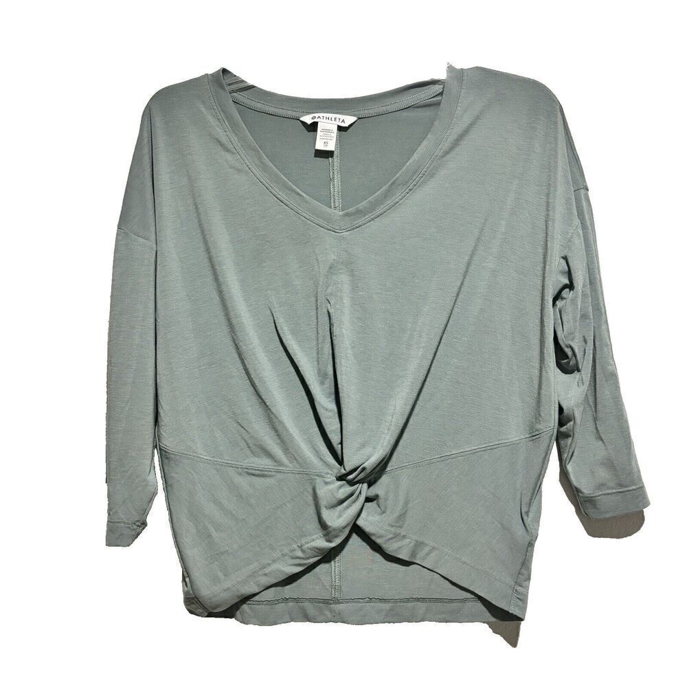 Athleta Embody Twist Front Top Sage Green Size Xsmall Elbow Sleeve - Picture 1 of 8
